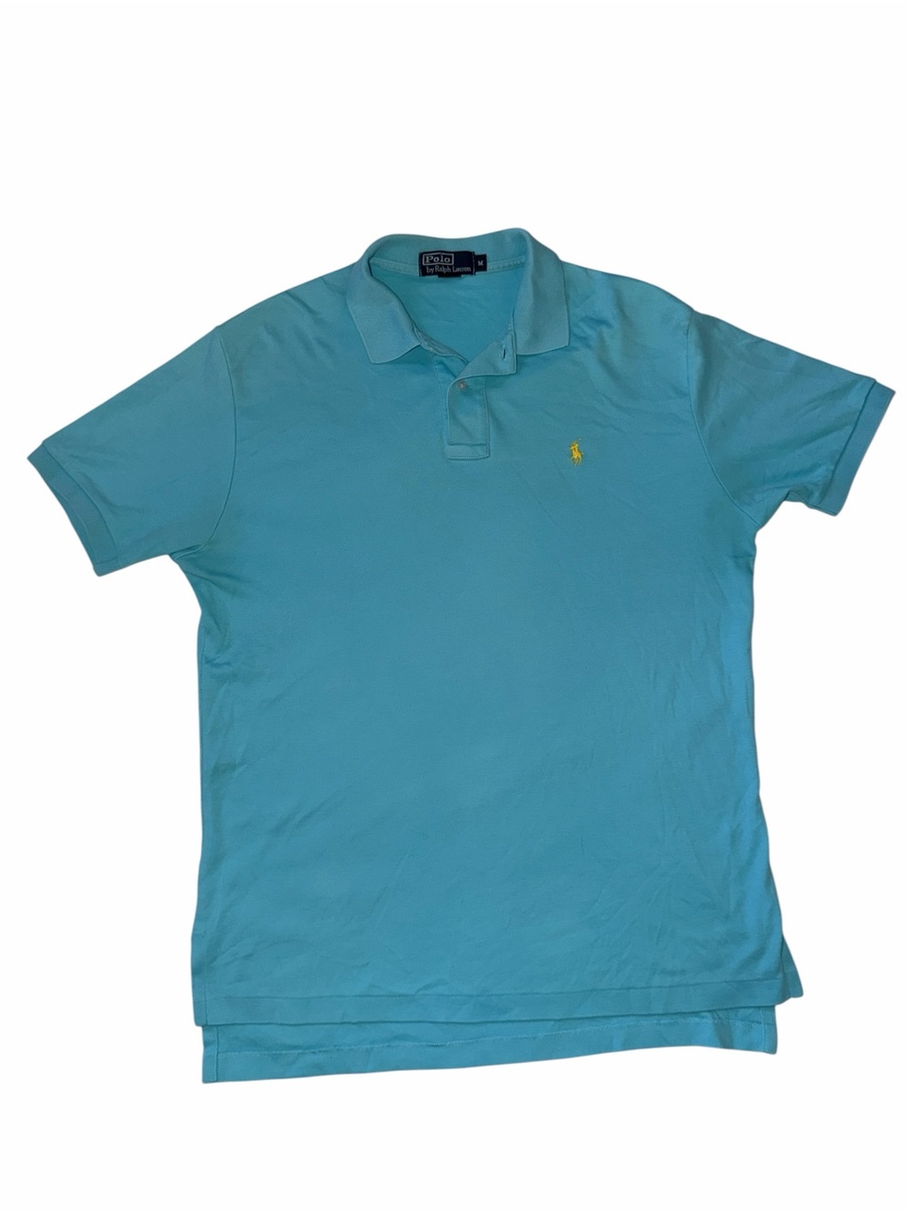 Polo Ralph Lauren Men's Medium Aqua Blue Cotton Polo Shirt Yellow Pony
